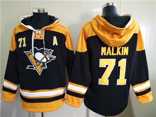 Men's Pittsburgh Penguins #71 Evgeni Malkin Black Ageless Must-Have Lace-Up Pullover Hoodie